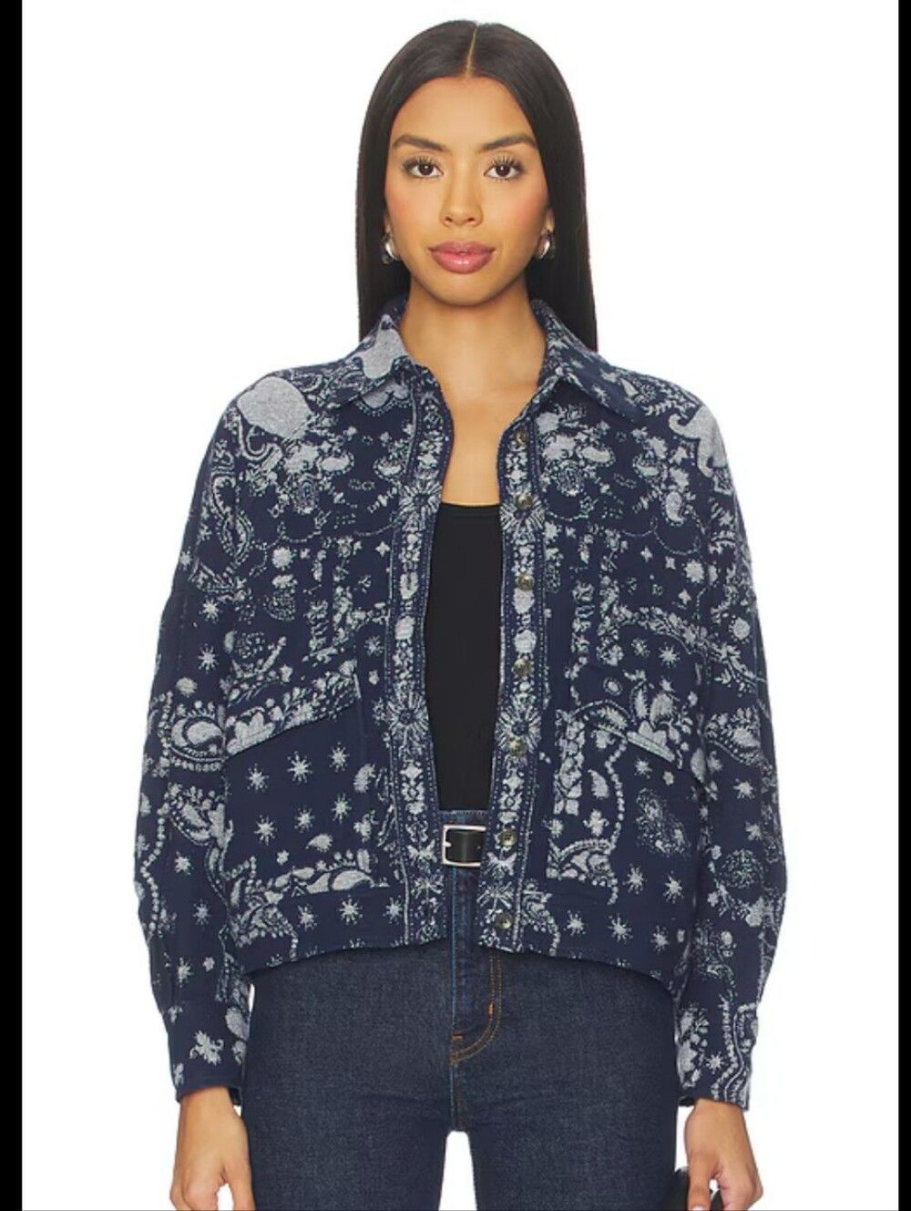 NWT NEW FREE PEOPLE We The Free Bandana Jacquard Shirt Indigo Combo XL Revolve